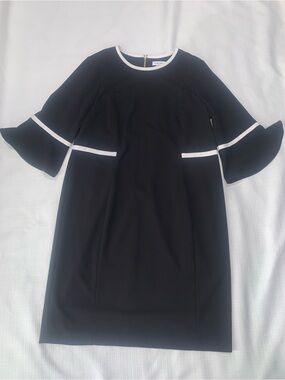 Calvin Klein Black Midi Dress with White Trim